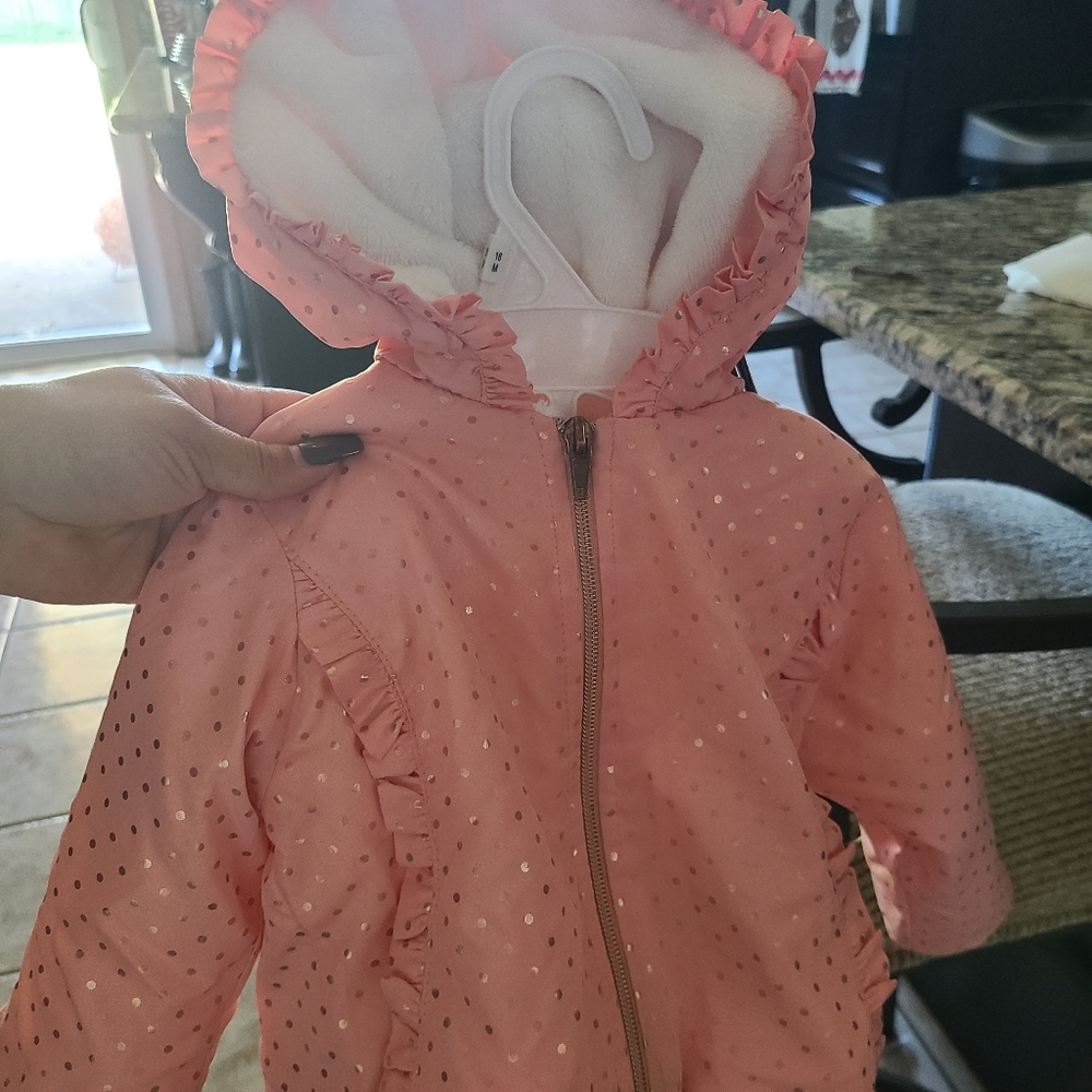 Gently used size 12 mo jacket light coral with gold sparkles 💖